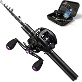TIDEFORCIX Telescopic Fishing Rod and Reel Combo, Left-Hand Baitcasting | 5'10" UL Travel Setup with Case, Micro Lures &amp; Hook Remover; Ideal Grab-And-Go Rig for Trout, Bass, and Panfish
