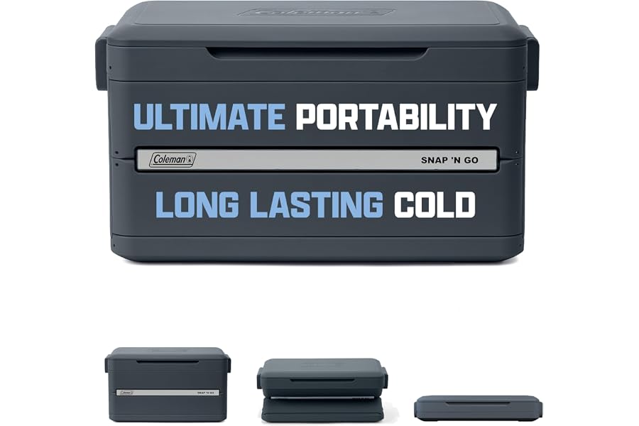 Coleman Snap 'N Go 35-Quart Collapsible Hard Cooler, Portable Hard-Sided Cooler with Waterproof Removable Liner, Spacing-Saving & Quick Set Up, 48 Hours Cold, Mussel Grey