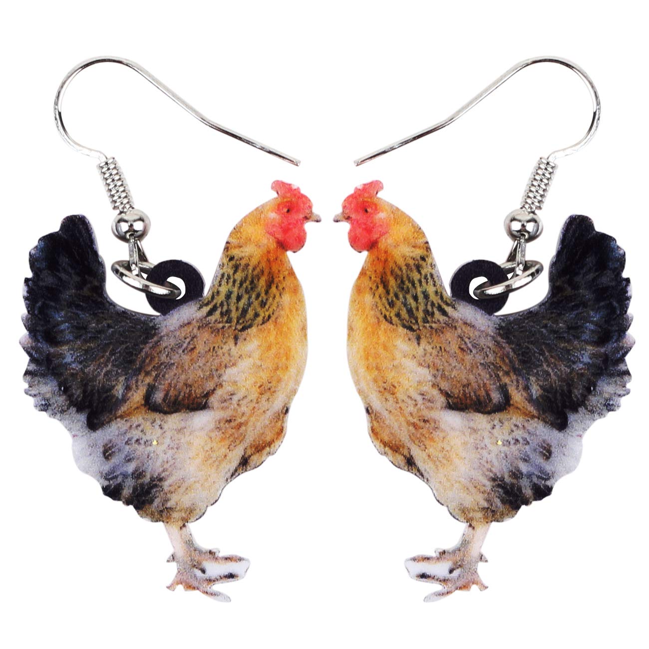 Acrylic Drop Hen Chicken Earrings Funny Farm Design Lovely Gift For Women By The Bonsny (Brown)