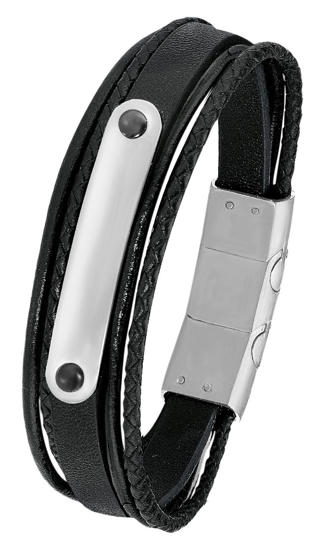 s.Oliver 2015063 Men's Bracelet 20 + 1.5 cm Braided Stainless Steel Leather 21.5 cm, 21.5 centimeters, Leather, without stone
