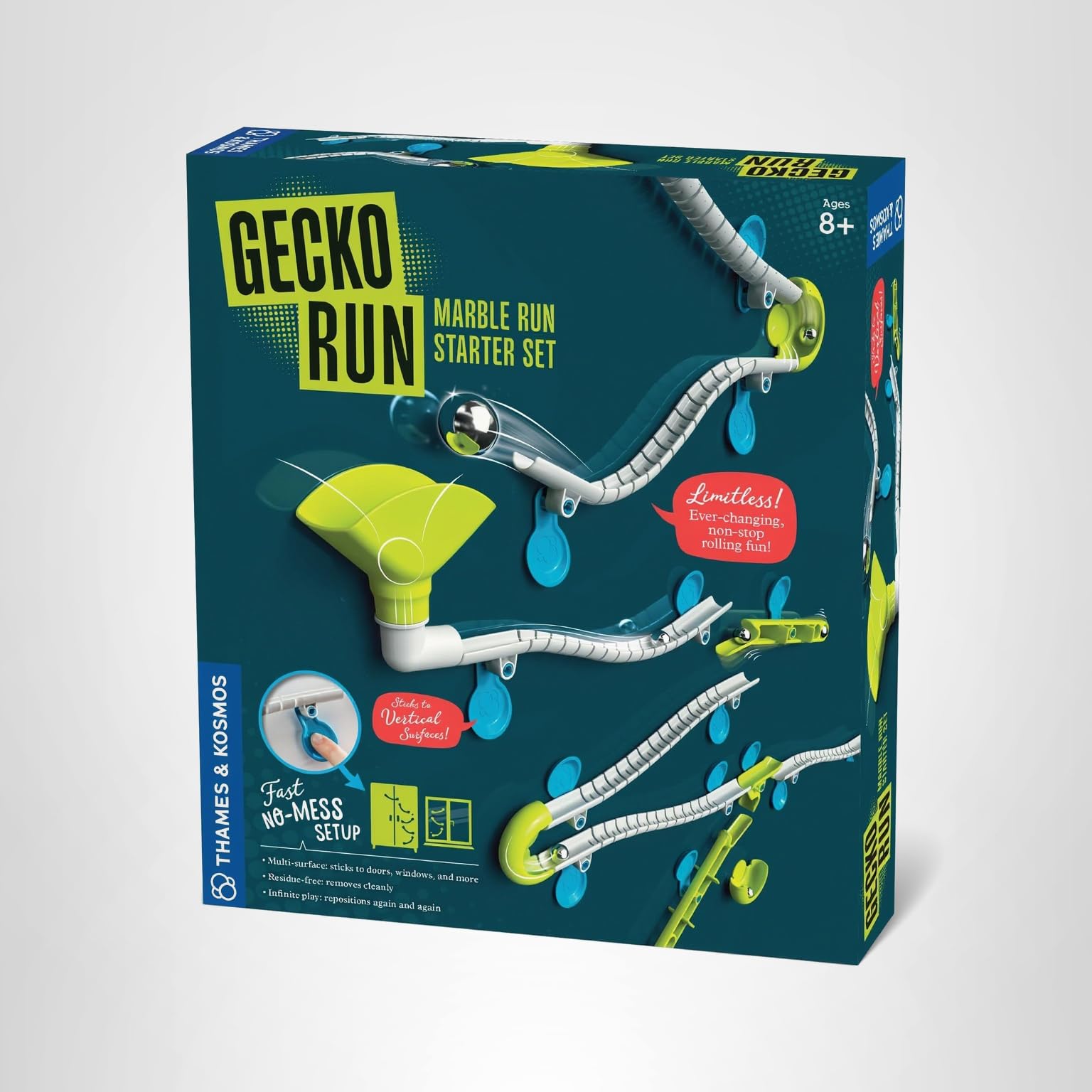 Gecko Run Marble Run Starter Set by Thames & Kosmos, Toy of The Year Winner - 63 Piece Vertical Marble Run, Flexible Tracks | Fast, No-Mess Setup, Residue-Free Nano-Adhesive Pads, Creative Play