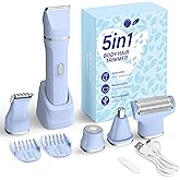 KINGTEE 5-in-1 Electric Bikini Trimmer for Women – IPX7 Waterproof Shaver, Cordless Body & Facial Razors for Women, Ceramic Blades, USB-C Rechargeable, Painless Hair Removal Kit (Blue)