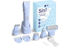 KINGTEE 5-in-1 Electric Bikini Trimmer for Women – IPX7 Waterproof Shaver, Cordless Body & Facial Razors for Women, Ceramic Blades, USB-C Rechargeable, Painless Hair Removal Kit (Blue)
