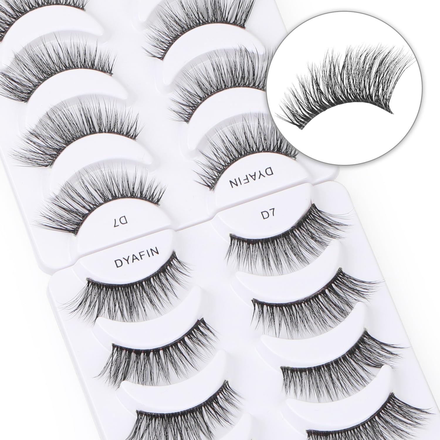 DYAFIN Natural Eyelashes 100% Handmade Lashes Reusable Soft False Eyelashes Lightweight Eye Lashes with Clear Band 3D Fake Eyelashes Long Wispy Eyelashes C Curl Lashes 8 Pairs