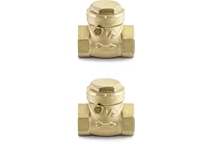 QWORK Check Valve, 2 Pack DN15 1/2" Female Thread Brass No-Return Swing Check Valve, 232 Psi One-Way Check Valve Prevent Fuel
