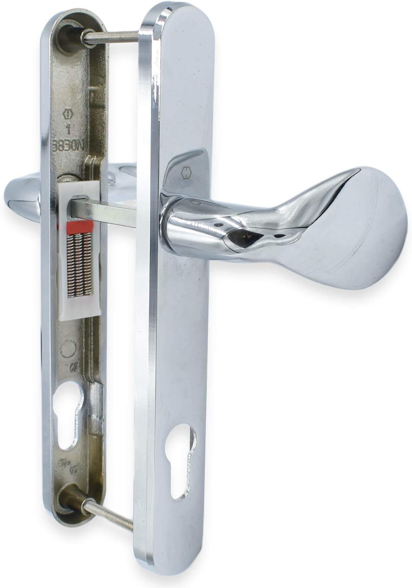 UPVC Chrome Door Handle Set 92PZ Sprung Lever Pad PVC 215mm Fix Hoppe Atlanta