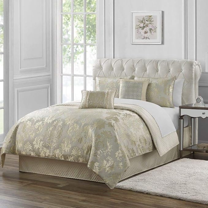 HNU 4 Piece Traditional Style Gold Comforter Sets Queen