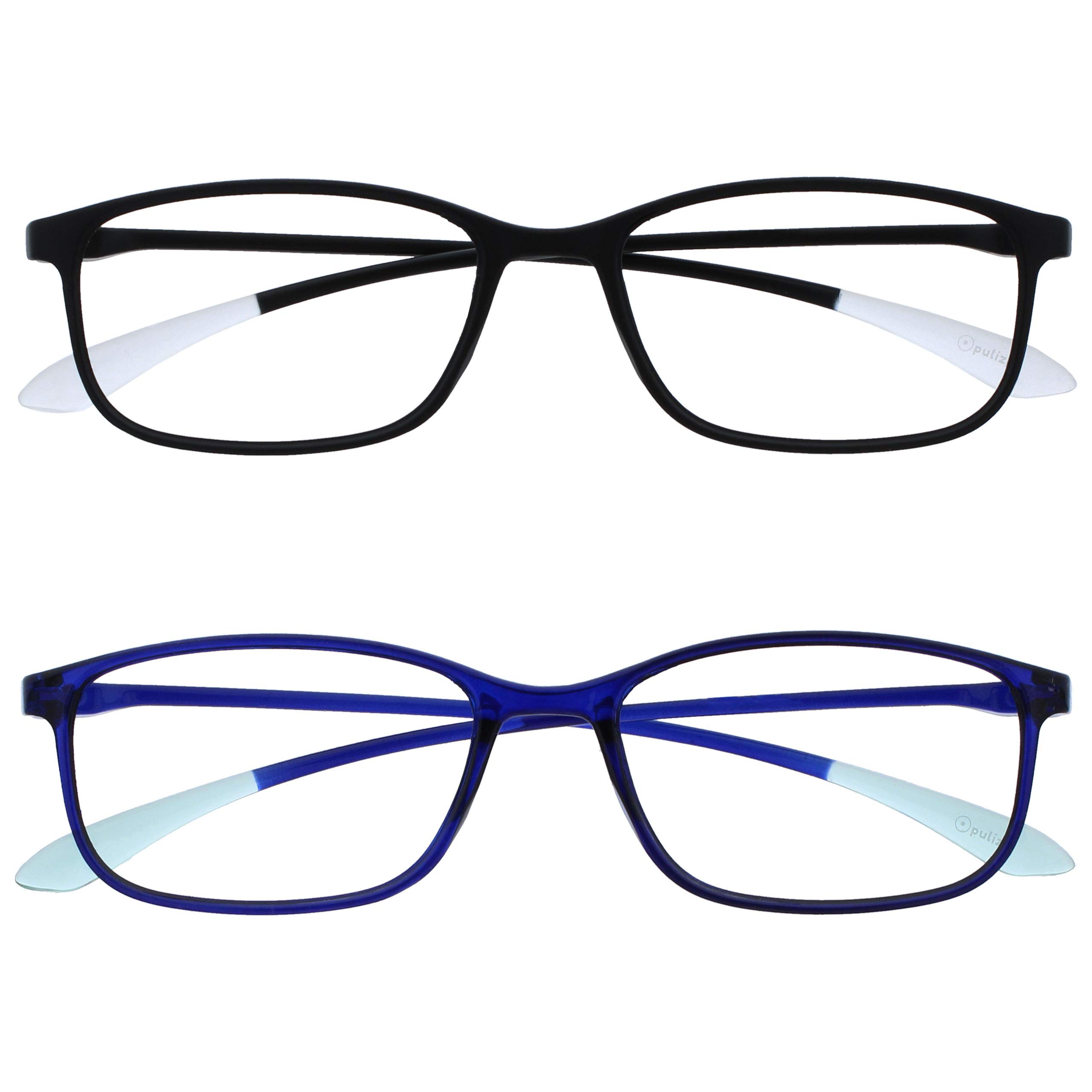 OPULIZE Ice 2 Pack Super Lightweight Reading Glasses Black Dark Blue Womens Mens RR61-13 +3.50