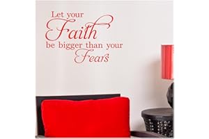WALL SAYINGS VINYL LETTERING Let Your Faith Be Bigger Than Your Fears Vinyl Lettering Wall Decal Stickers (12.5" H x 16.5" W, Red)