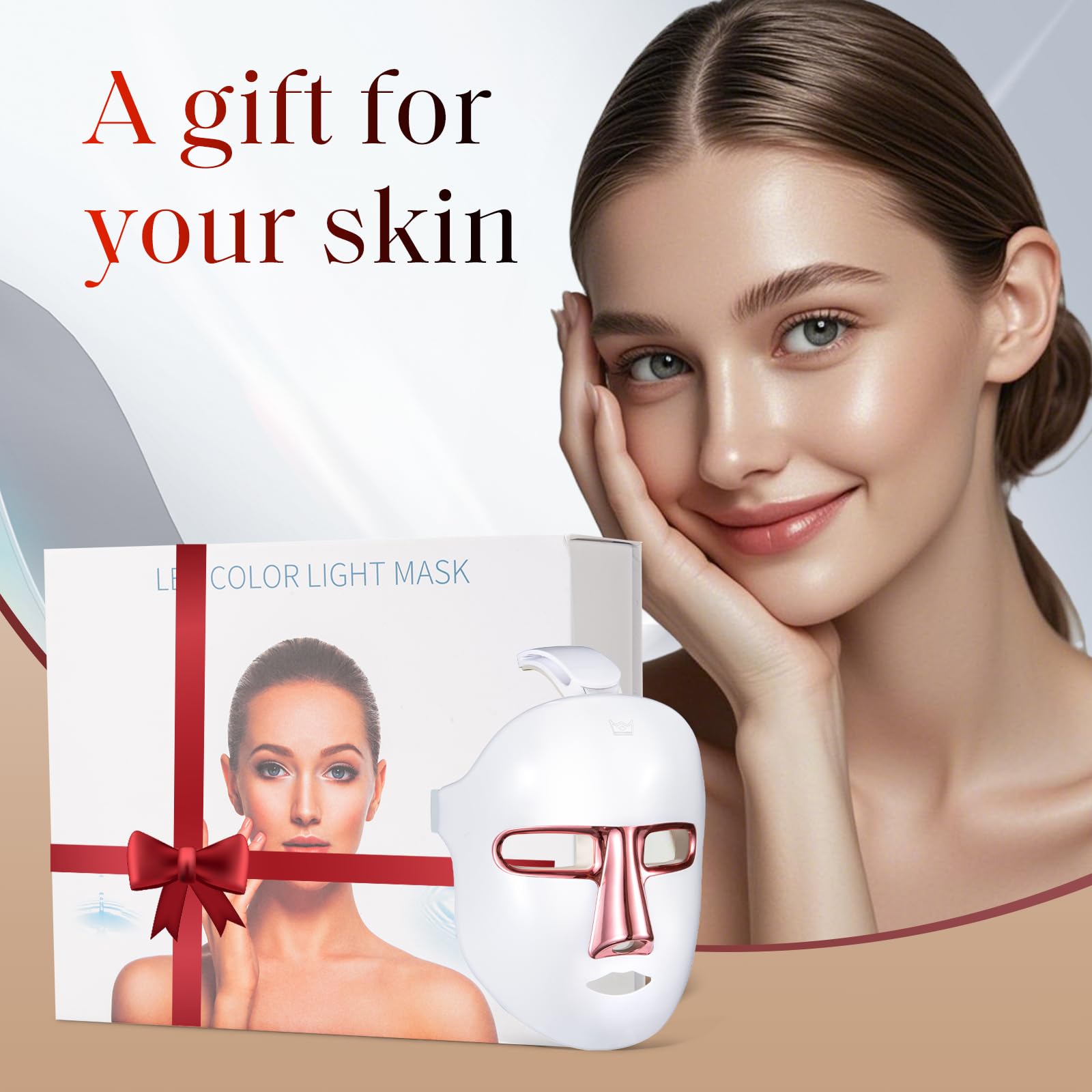 Facego Red Light Therapy for Face, 7 Color Red Light Mask with 90 bead lamps, At-Home Facial Care Device, Cordless, Portable, and Rechargeable