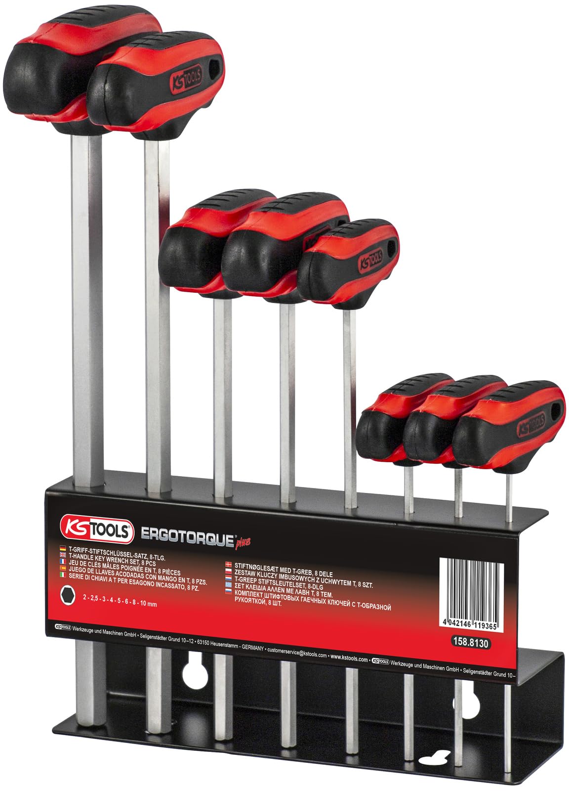 KS Tools 158.8130 2-10mm Ergo+ T-Handle Key Hex Set (8 Pieces)