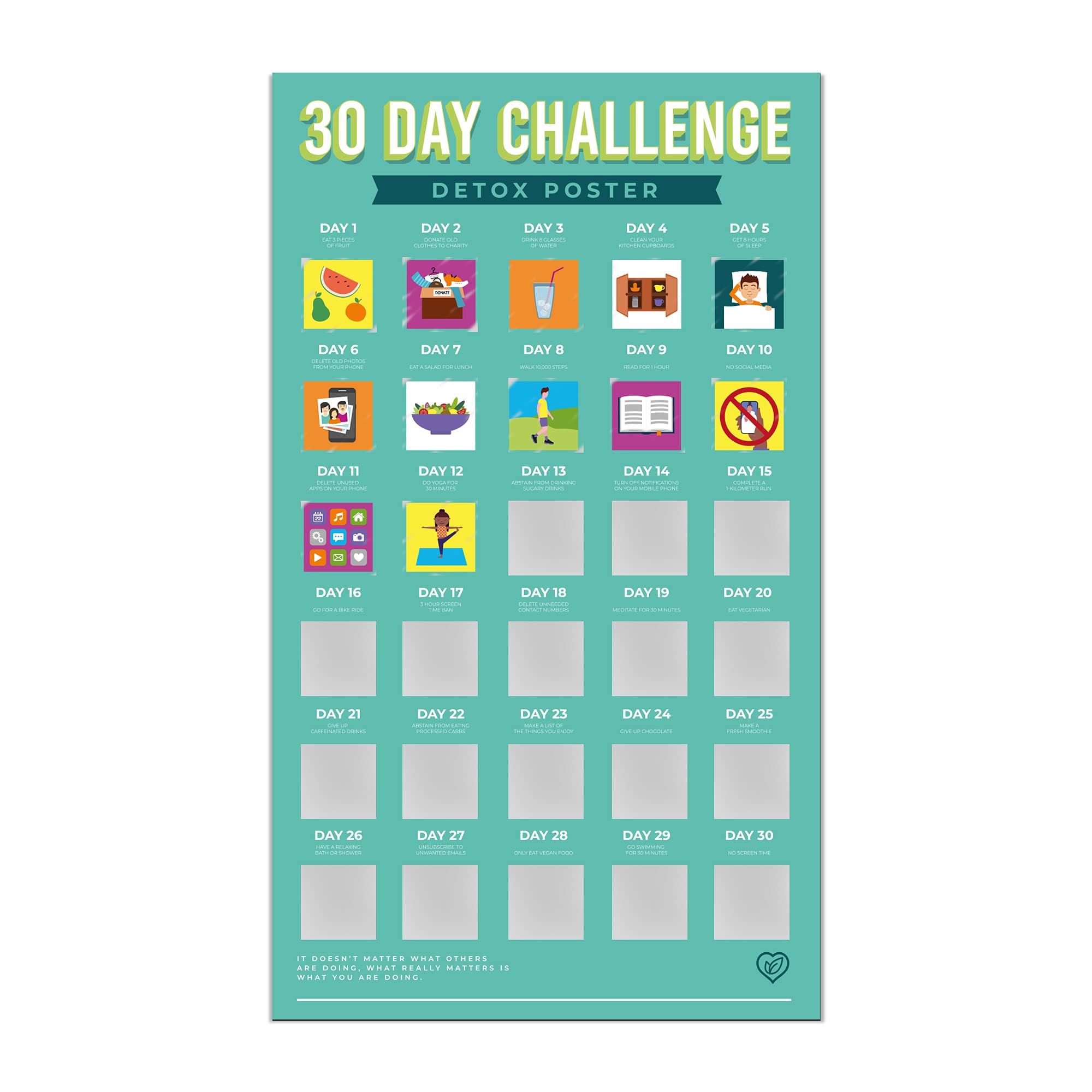 Gift Republic 30 Day Challenge Scratch Off Poster Detox and Wellbeing (Size 48.6 x 28 cm), Green