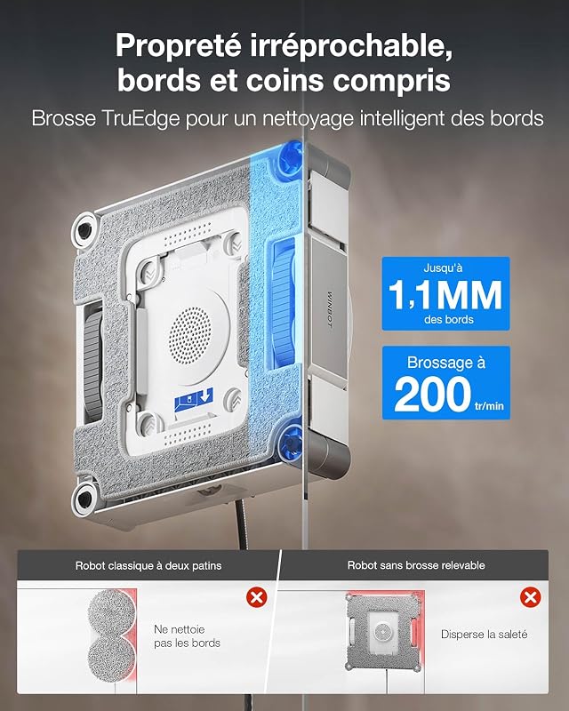 WINBOT W3 OMNI Robot Nettoyeur de Vitres avec Station, Lavage Automatique des Tampons, Nettoyage Intelligent Jusqu’aux Bords, Pulvérisation à 3 Jets, Contrôle via Application