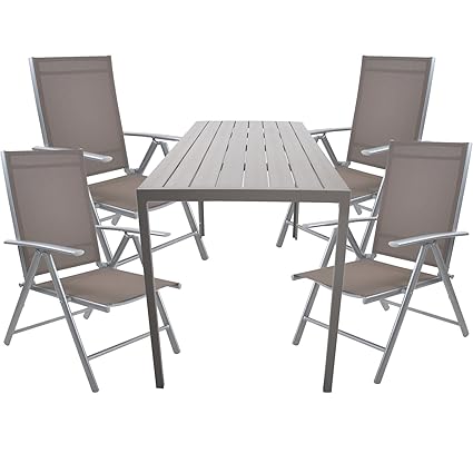 Livebest Folding Sling Chair Table Patio Furniture Sets 5 Pieces Chairs Adjustable Reclining Back Sturdy Aluminum Frame Armrest Indoor Outdoor