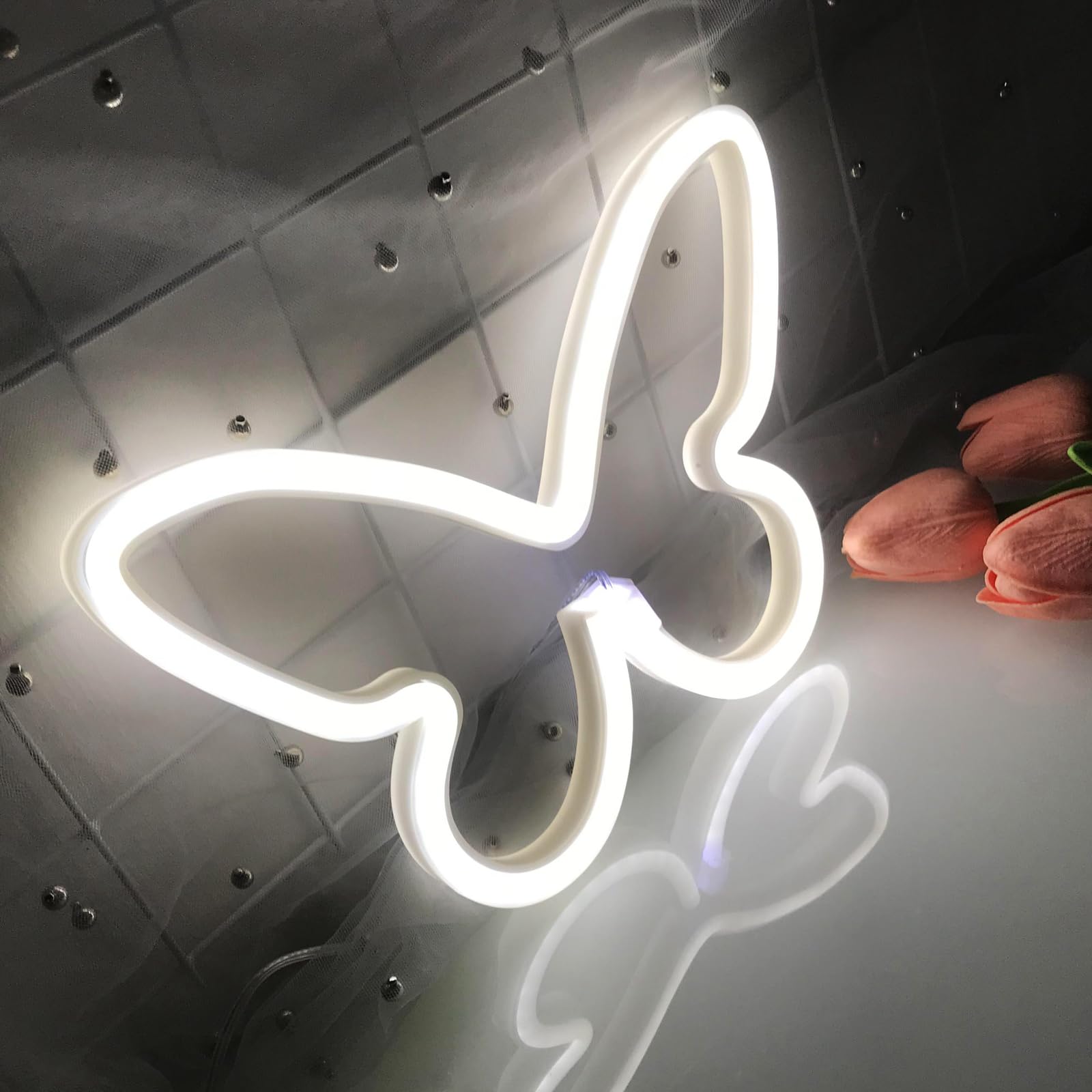 LED White Butterfly Shaped Neon Lights Colored Lights Wall Hanging Decorations Bars Shopping Malls Atmosphere Rooms Bedroom Layouts