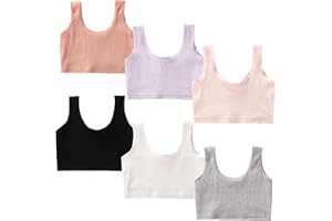 SIAEYINFY Girls Bra, 6PCS Girls Training Bra Cotton Bralette Seamless Cami Crop Bras
