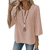 EVALESS Boho Tops for Women Blouses Dressy Casual V Neck 3/4 Sleeve Shirts Spring Outfits Trendy Vacation Clothes