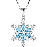 TIMFROZ Women Snowflake Necklace Christmas White Blue Winter Frozen 925 Sterling Silver Pendant 5A Cubic Zirconia Jewelry for Birthday Anniversary