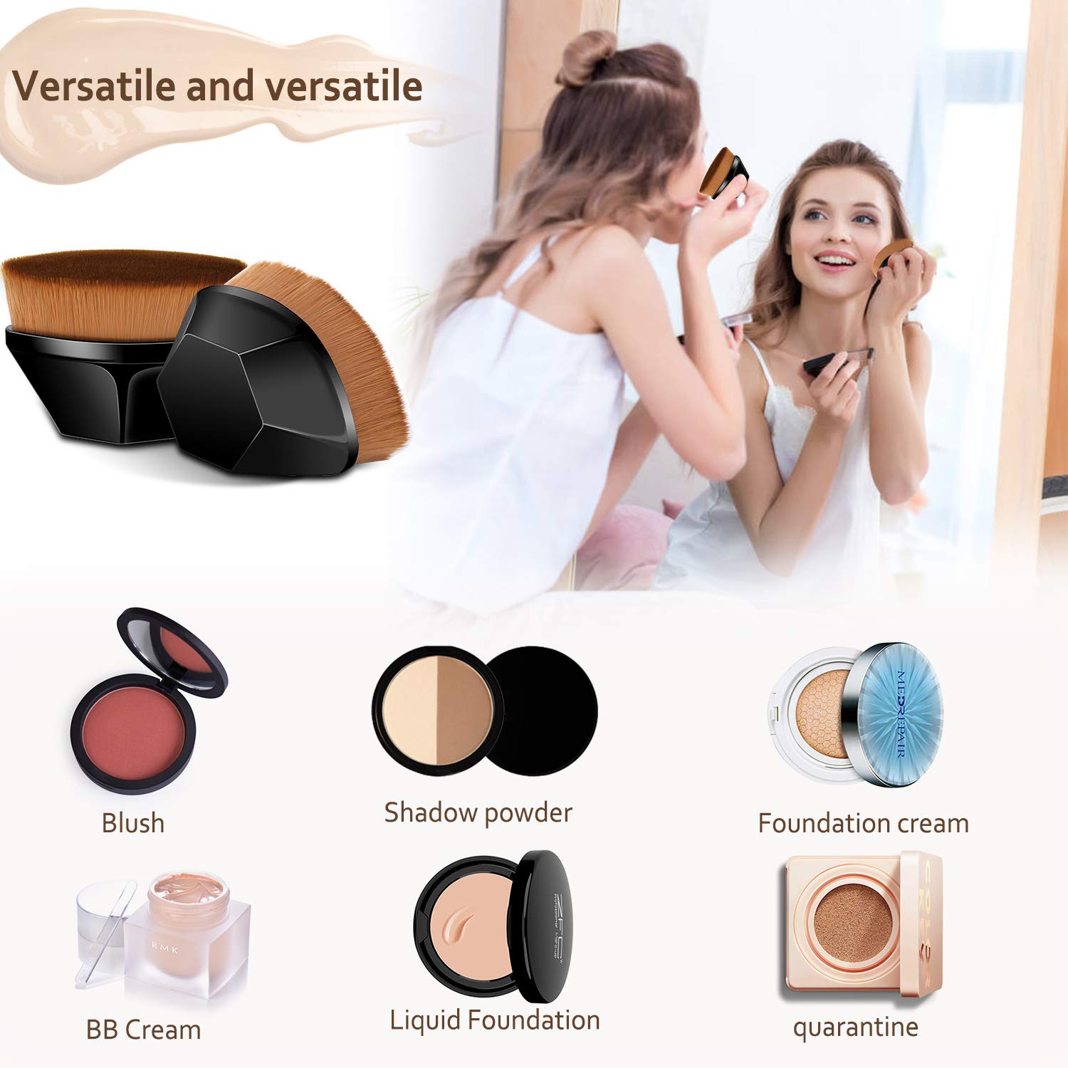 Alliebe Foundation Makeup Brush Flat Top Kabuki Hexagon Face Blush Liquid Powder Foundation Brush Suitable for Blending Liquid, Cream or Flawless Powder Cosmetics with Bonus Protective Case (Black): Beauty