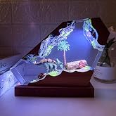 MASDEC Handmade 3D Dinosaur Resin Lamp with Wooden Base | RGB Night Light for Home & Office Decor,Unique Dinosaur Lovers Collectibles,Dinosaur Gifts for Adults,Men & Gamers(S 6