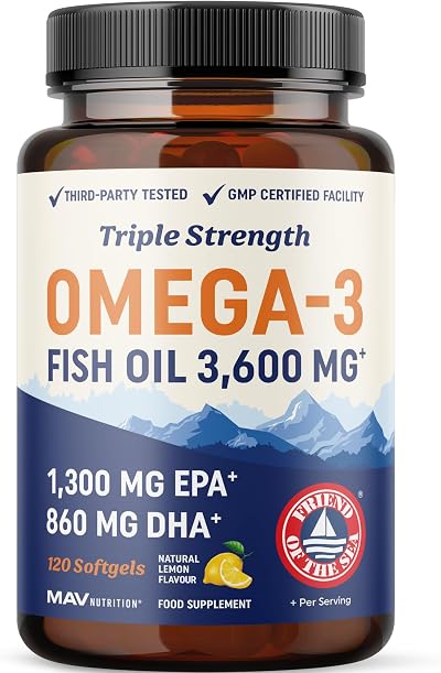MAV Nutrition Triple Strength Omega 3 Fish Oil 3600mg - 120 Ct
