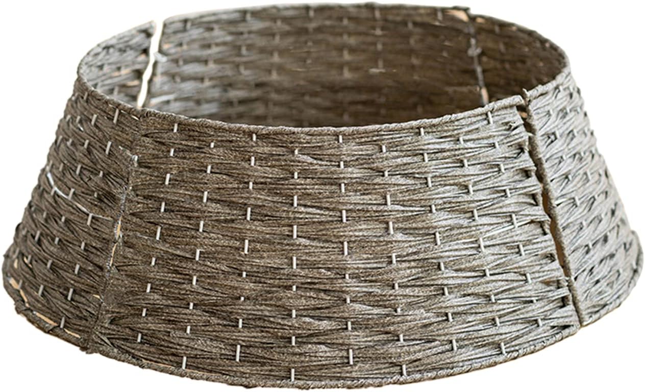 Tree Stands - ZHDOKA Farmhouse Christmas Tree Collar, Willow Tree Skirt Base Stand Alternative Tree Skirt Christmas Tree Ring, Handmade Artificial Rattan Wicker Christmas Stand