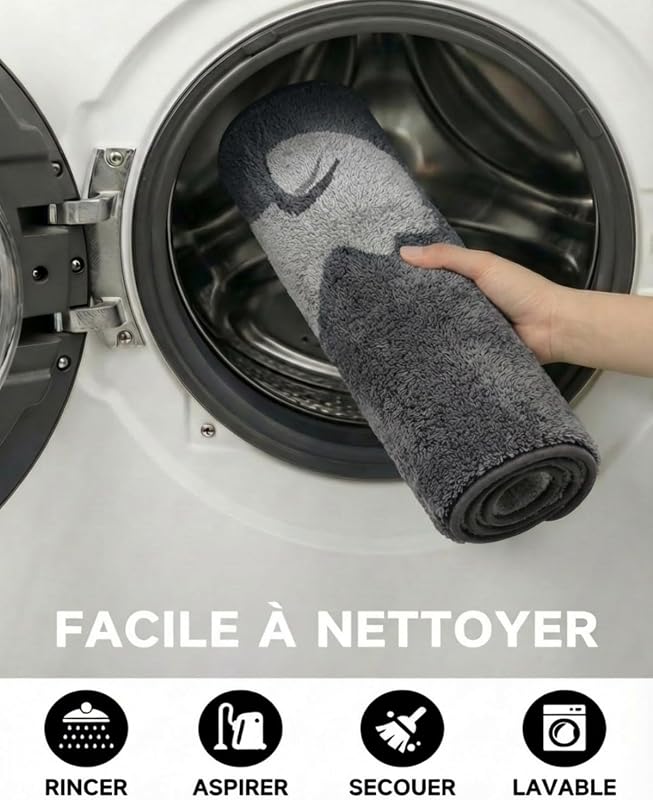 50×80cm Paillasson Intérieur Antidérapant et Absorbant – Tapis Microfibre Lavable avec Base en Caoutchouc pour Cuisine, Salle de Bain, Entrée et Animaux – Gris Anthracite Chien — photo 6 sur 8
