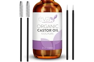 Eva Naturals Organic Castor Oil – 100% Pure, Cold-Pressed & Unrefined – Organic Oil for Hair, Eyelashes & Eyebrows – Helps Co