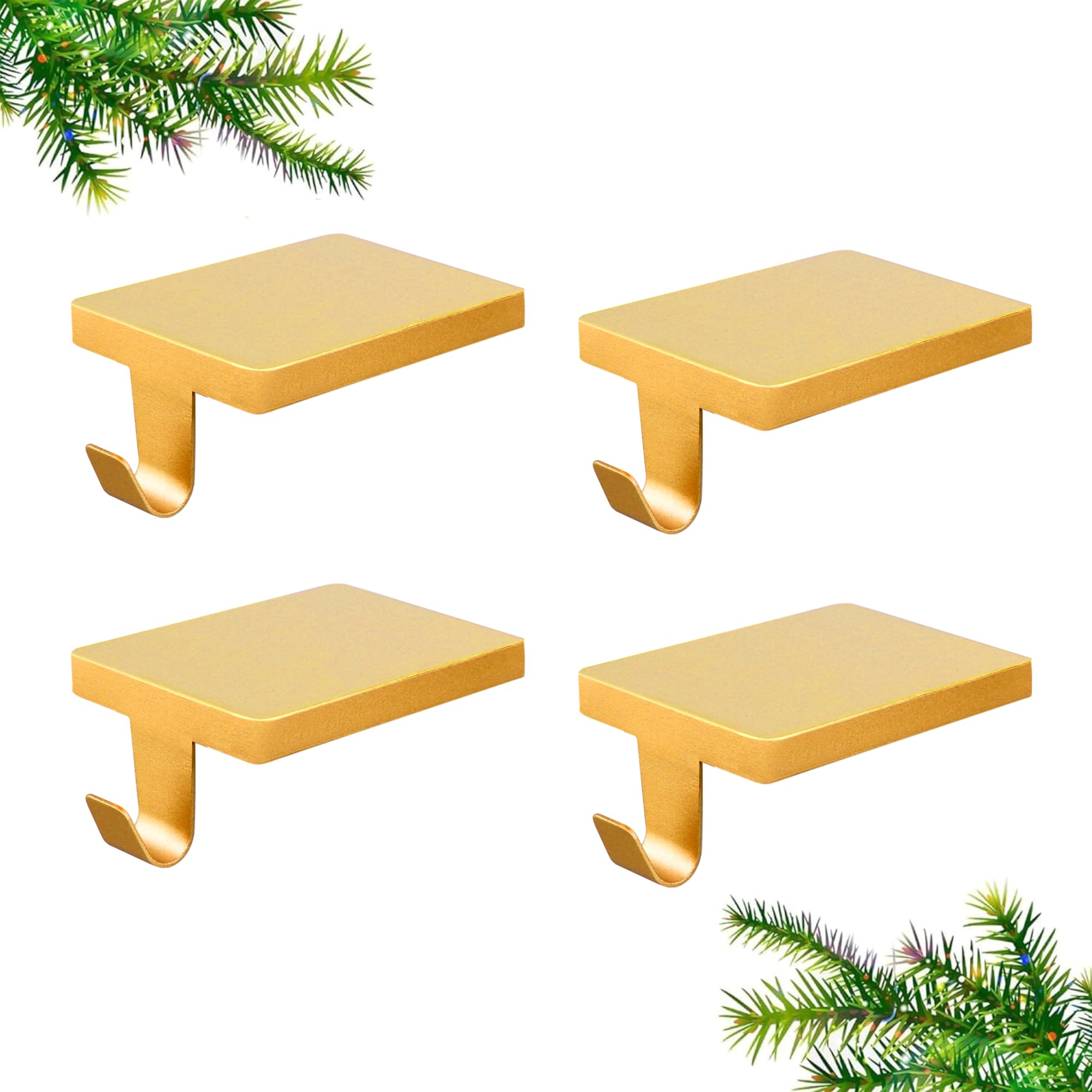 Geboor 4 Pcs Christmas Stocking Holders, Mantel Stocking Hangers Metal Hanging Hooks with Protective Pads for Xmas Holiday Counter Window Home Table Gold Black Bronze (Gold)