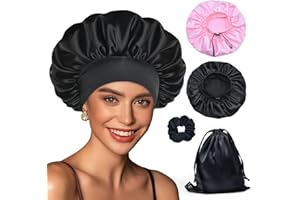 BONNET QUEEN Silk Bonnet for Sleeping Satin Bonnet Adjustable Hair Bonnet Elastic Wide Band Sleep Cap for Women Curly Hair (B