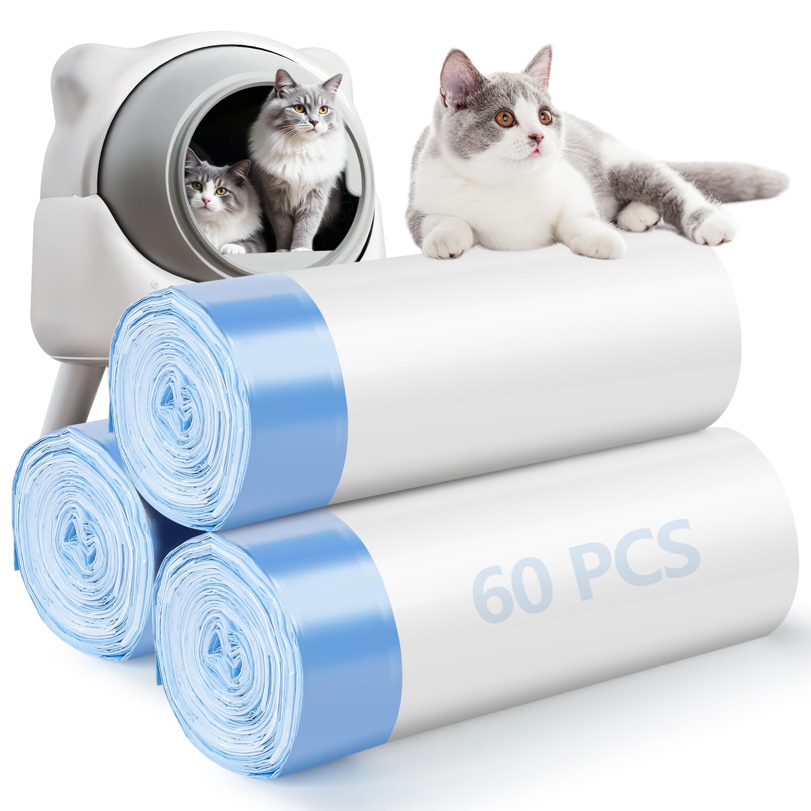 Photo 1 of 60 Pack Cat ter Bags Compatible with Litter Robot 3 & 4, Self Cleaning Automatic Litters Box Liners, 25.2 x 15.7 inch (10-12 Gallons)