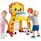 OWNONE 1 4 in 1 Toddler Basketball Hoop & Soccer Goal, Gift for Boys Girls 1 2 3 Years Old, Kids Sports Toys with Lights Sounds Music, Baby Toys for 12-18 Months, Christmas Birthday Gift for Age 1-3