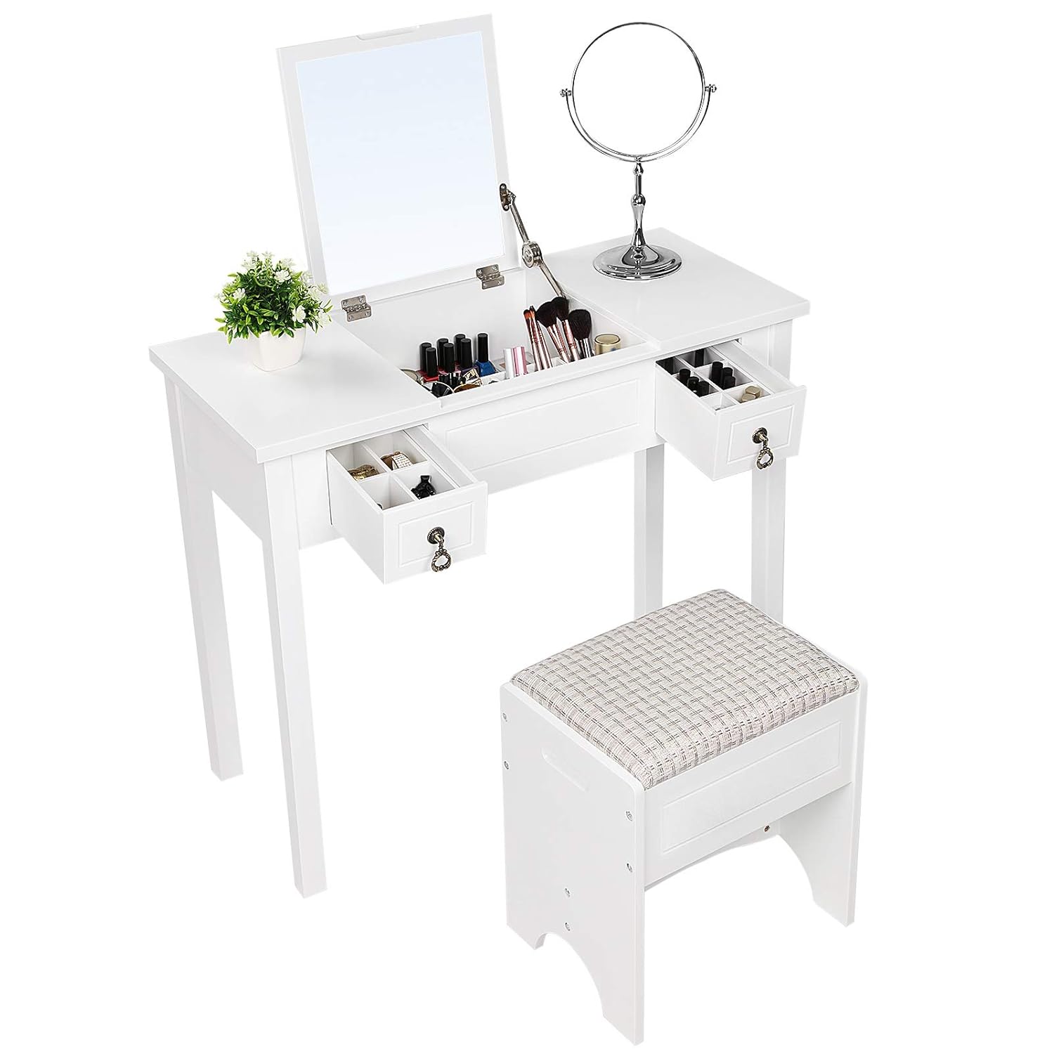 SONGMICS Tocador Con Espejo Moderno Con Tapa Abatible Con Taburete 3