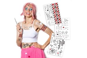 KOTBS 3-Pack Large Cosplay HARLI QUYNN Temporary Tattoos – 8.2 x 11.6 Inch Clown Girl Themed Fake Tattoos for Men, Women, and Kids – Perfect for Halloween, Cosplay, and Costume Parties