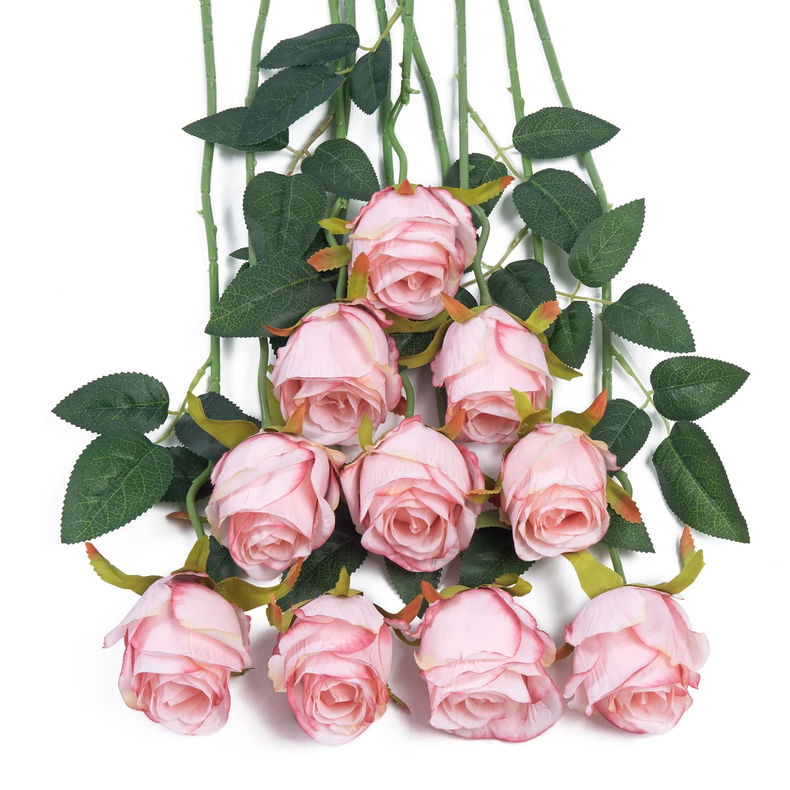 DuHouse 10pcs Artificial Silk Roses Flowers Single Long Stem Fake Rose Bouquet for Wedding Home Party Decoration Centerpieces(Light Pink) — image 1