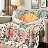 HUNXIAOJ Sun Moon Celestial Print Blanket Boho Celestial Flannel Throw Beige Blanket Throw for Couch Bed Home Living Room Boho Decor Gifts for Kids Adult (49"x59")