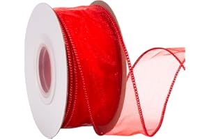 Zofrud 1-1/2 Inch Red Organza Wired Ribbon – 20 Yards Sheer Ribbon with Metallic Edge for Gift Wrapping, Bows, Floral Arrange