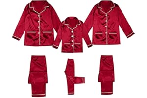 Sandistore Satin Matching Christmas Pajamas for Family Silk Valentine Matching Pajamas for Couples Sleepwear Loungewear Pjs
