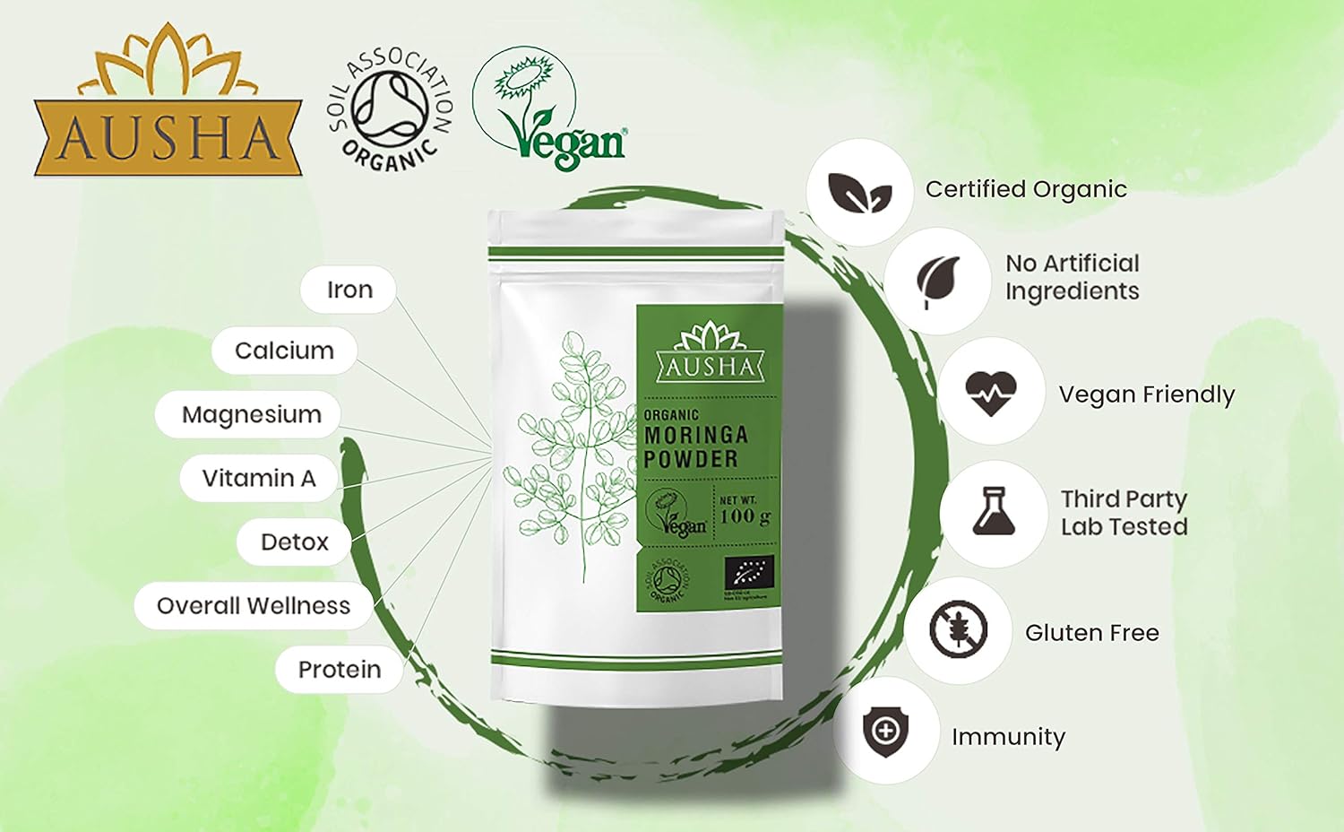 Ausha Organic Moringa Leaf Powder 200g, UK Certified Organic by Soil Association- Source of Protein, Amino Acids - Image 4