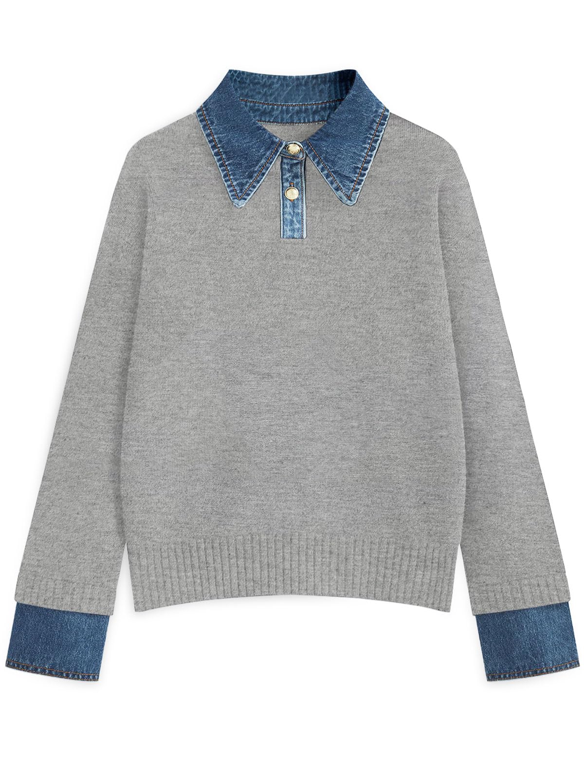 Photo 1 of GUNEST Womens Oversized Sweater Trendy Loose Long Sleeve Knitted V Neck Collared Denim Button Up Pullover Sweaters for Women Grey S