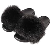 Hangrui Women's Faux Fur Slides, Open Toe Cute Slippers, Comfortable Sandals with Fluffy Fur