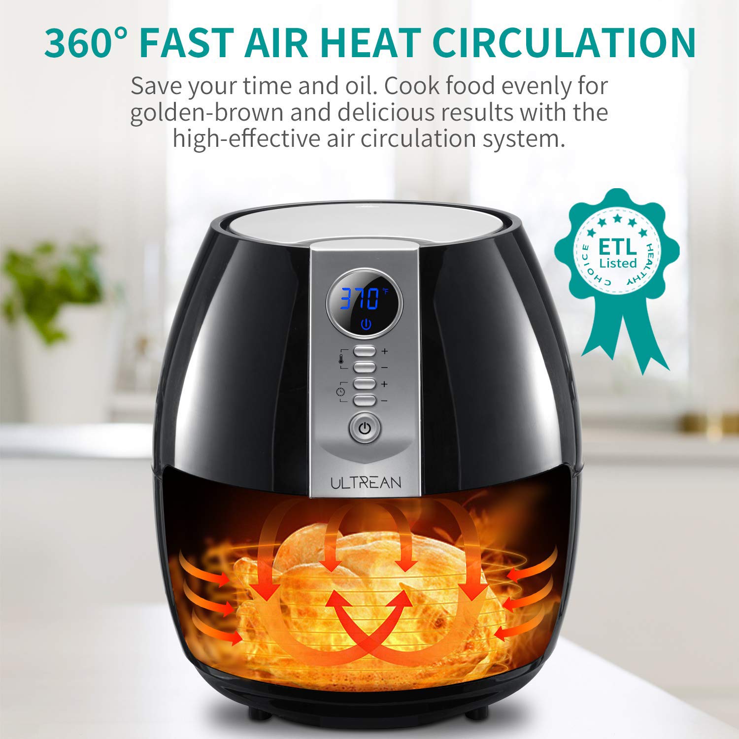 Ultrean Air Fryer, 4.2 Quart (4 Liter) Electric Hot Air Fryers Oven Oilless Cooker with LCD 