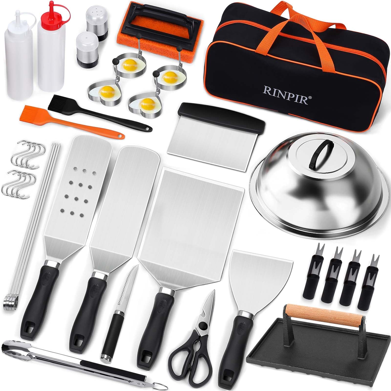 RINPIR 42pcs Griddle Accessories Kit for Blackstone, Flat Top Grill Spatula Set with Enlarged Spatulas, Melting Dome and Burger Press, Professional Hibachi Tools Gifts for Outdoor BBQ Teppanyaki