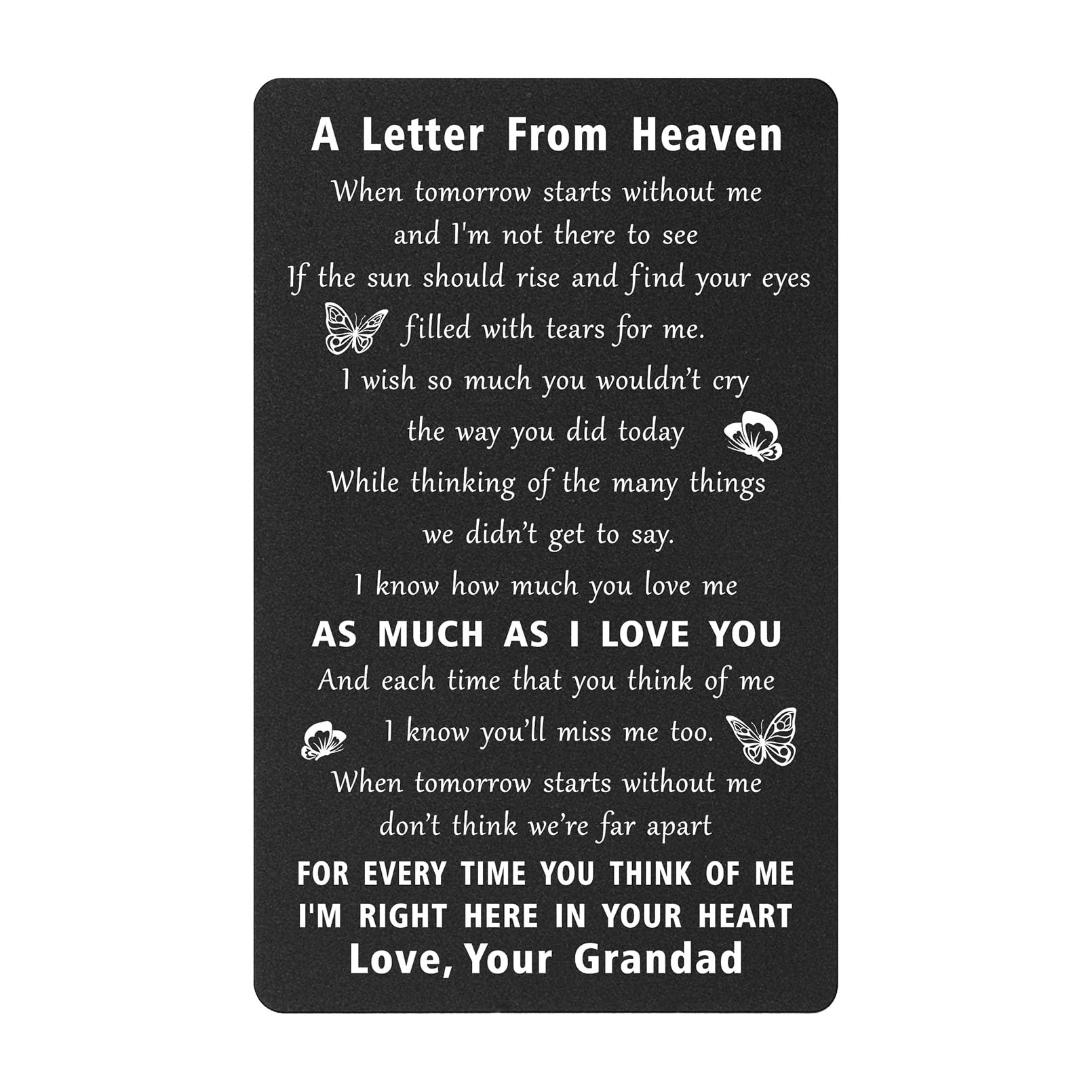 ENGZHI Grandad Memorial Gifts - A Letter from Grandfather In Heaven - Sympathy Cards Loss of Grandad, Sad Remembrance Bereavement Metal Wallet Card