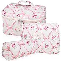 3PC Makeup Bag Set, Quilted Makeup Bag, Large