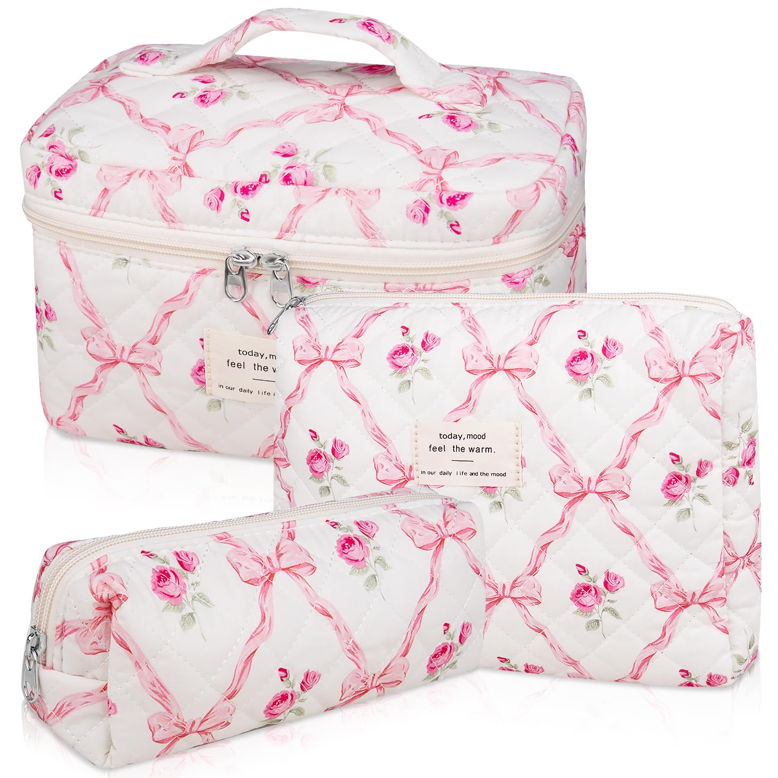3PC Makeup Bag Set, Quilted Makeup Bag, Large