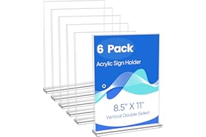 ZongXing acrylic sign holder 8.5 x 11 Paper Stand 6 Pack Clear Double Side T Shape Acrylic Table Signs for Displaying, Flyer 
