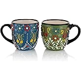 Espresso Cups Set of 2 | 4 oz Small Espresso Cups | Turkish Tea Cups | Demitasse Mugs with Handle | Modern Stackable Ceramic Espresso Mugs Set (Green/Blue)