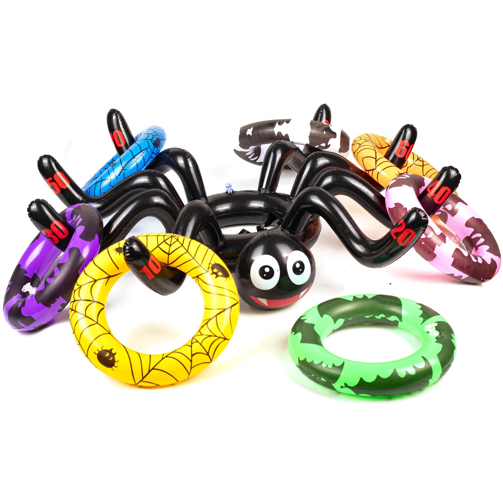 HONGCI Halloween Ring Toss Game Halloween Game for Kids Party Props Inflatable Spider Hat with 8 Rings Toss Toy Set, Party Games for Kids Adults Family Fun Games Indoor Outdoor Office School