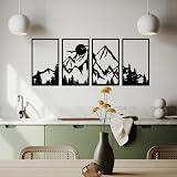 ESTART 4 Pcs Mountain Range Metal Wall Art Decor 25 x 43 cm Rustic Black view 3